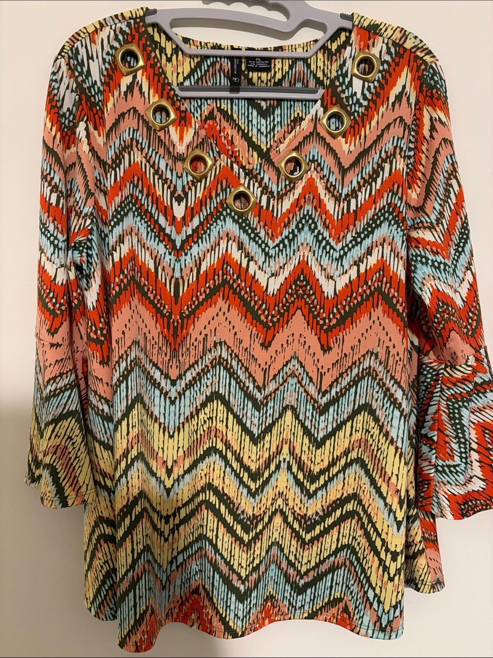 new directions Coral, Yellow & Blue Zigzag Grommet Blouse